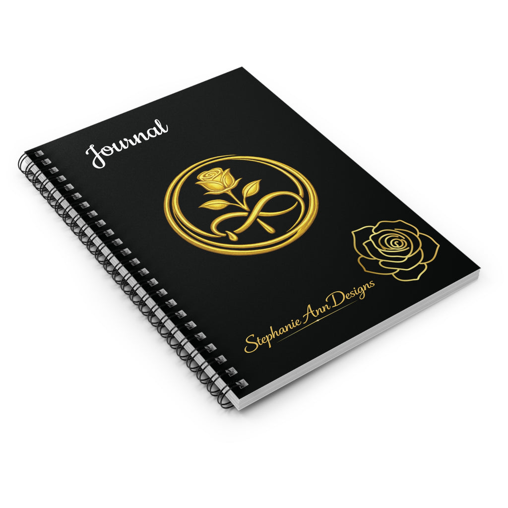 Gold Rose Journal Spiral Notebook — Elegant Black Ruled Notebook for Notes & Journaling