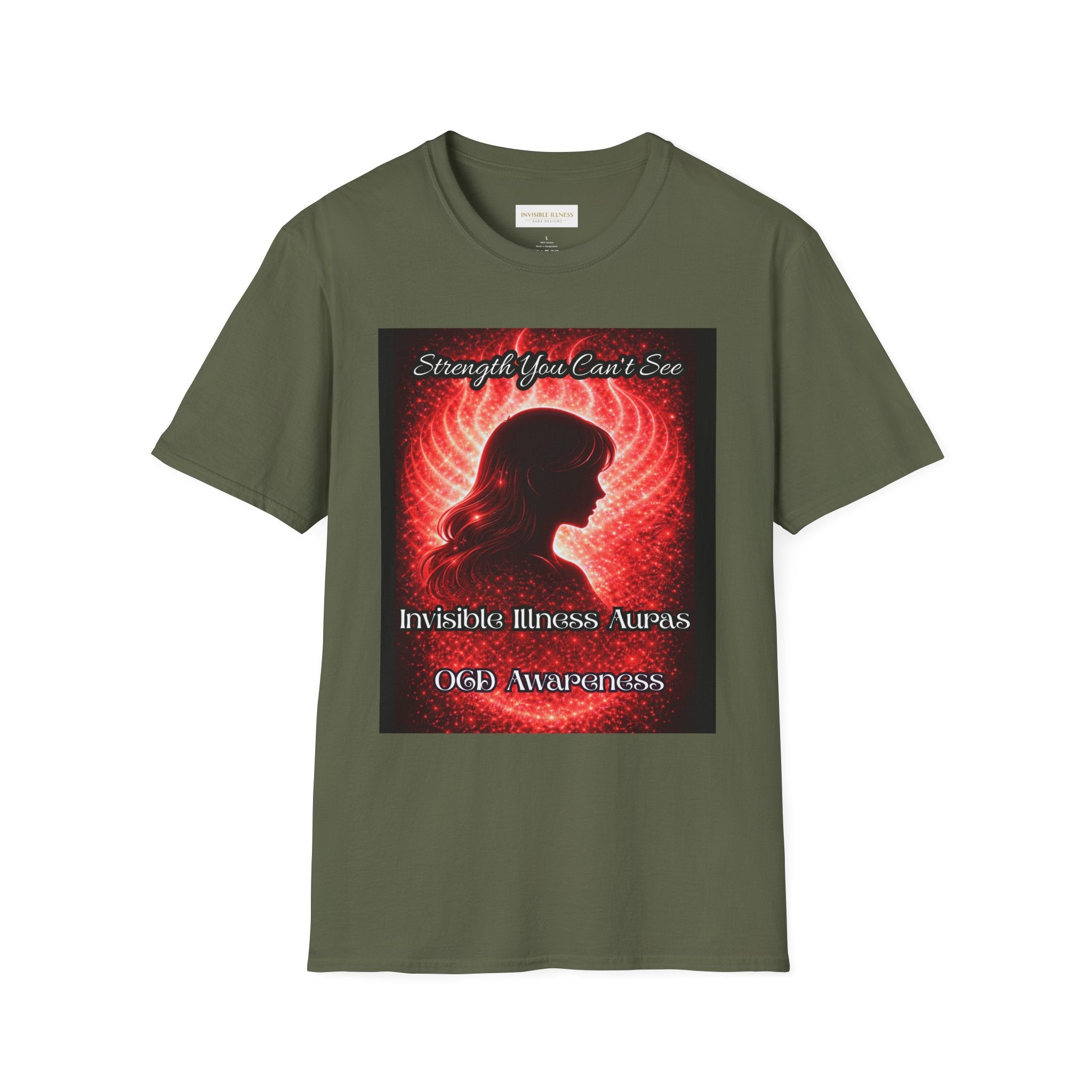 OCD awareness Invisible Illness auras Awareness T-Shirt — Strength You Can't See (Red Aura Angel Wings)