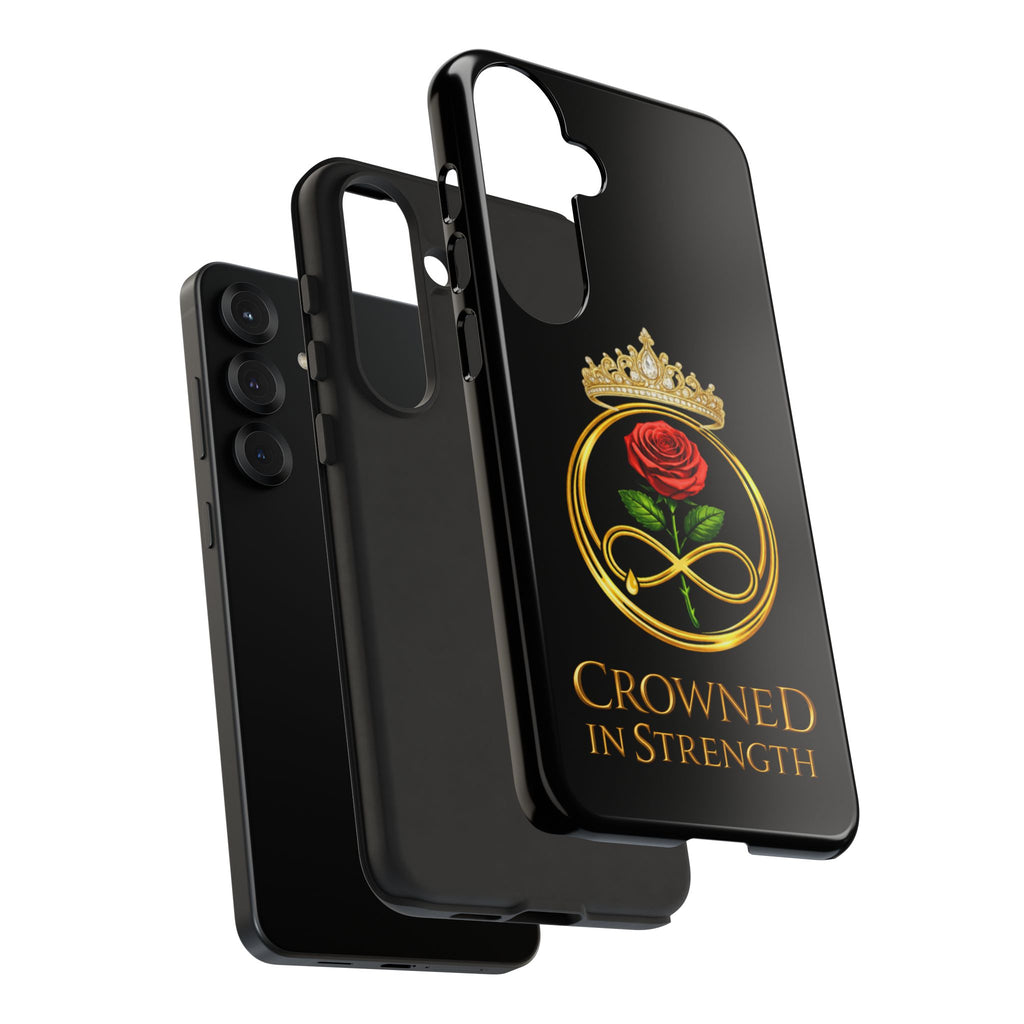 'A Rose Crowned in Strength Phone Case Black Rose Gold infinity