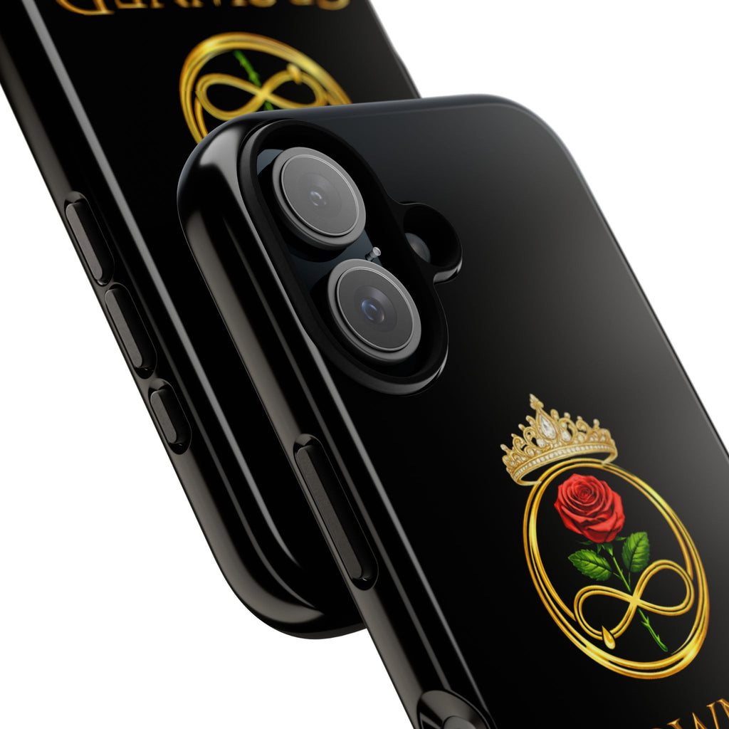 ' A Rose Crowned in Strength Phone Case Rose golden  — Protective Black Case with Rose & Crown Empowerment Design