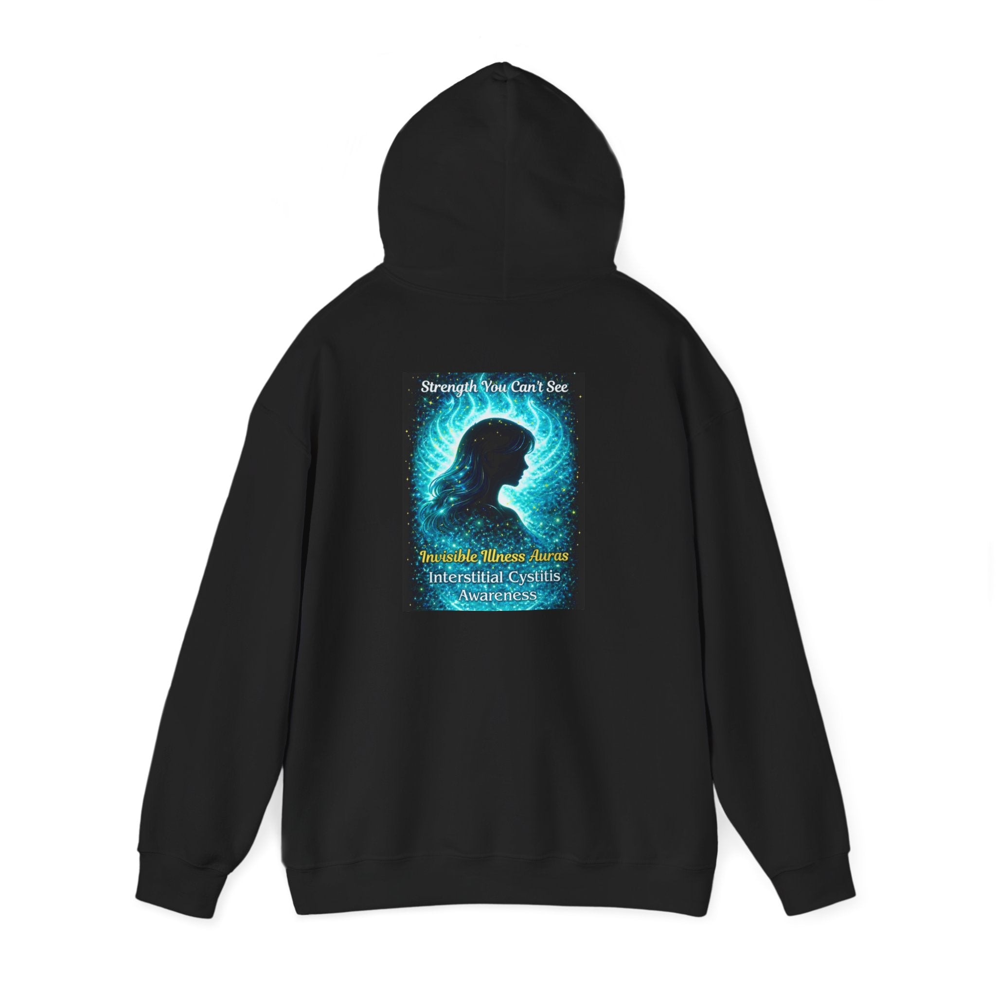 Interstitial Cystitis Teal Aura Angel Silhouette Hoodie – Inspirational Guardian Angel Quote Sweatshirt