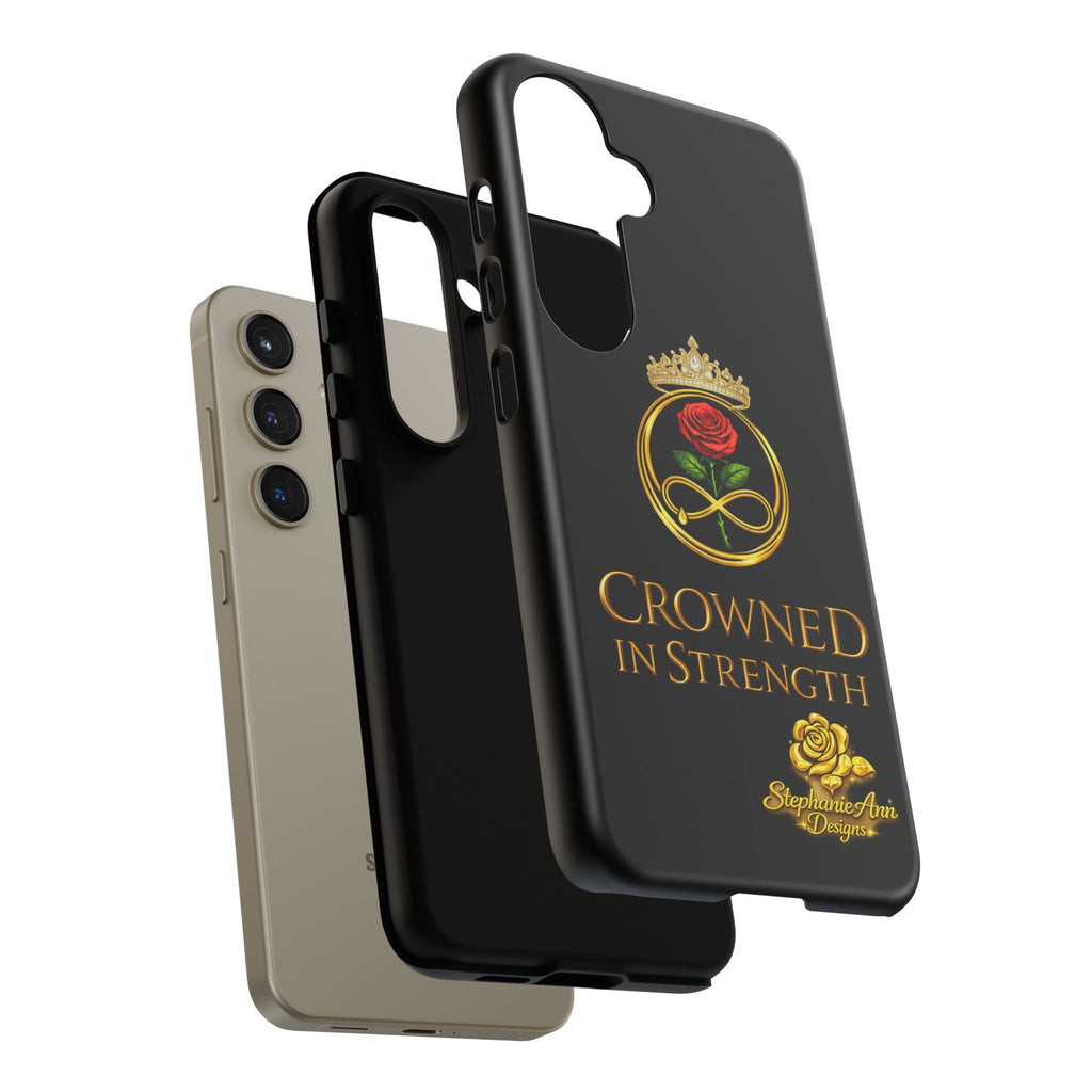 ' A Rose Crowned in Strength Phone Case Rose golden  — Protective Black Case with Rose & Crown Empowerment Design