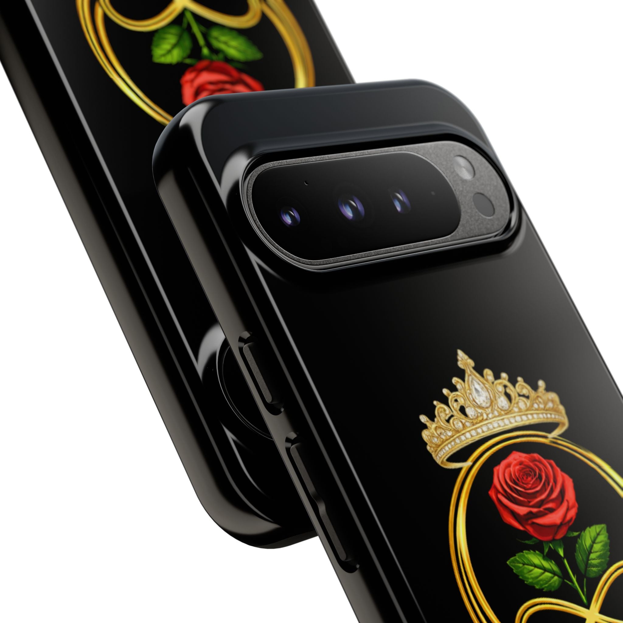 'A Rose Crowned in Strength Phone Case Black Rose Gold infinity