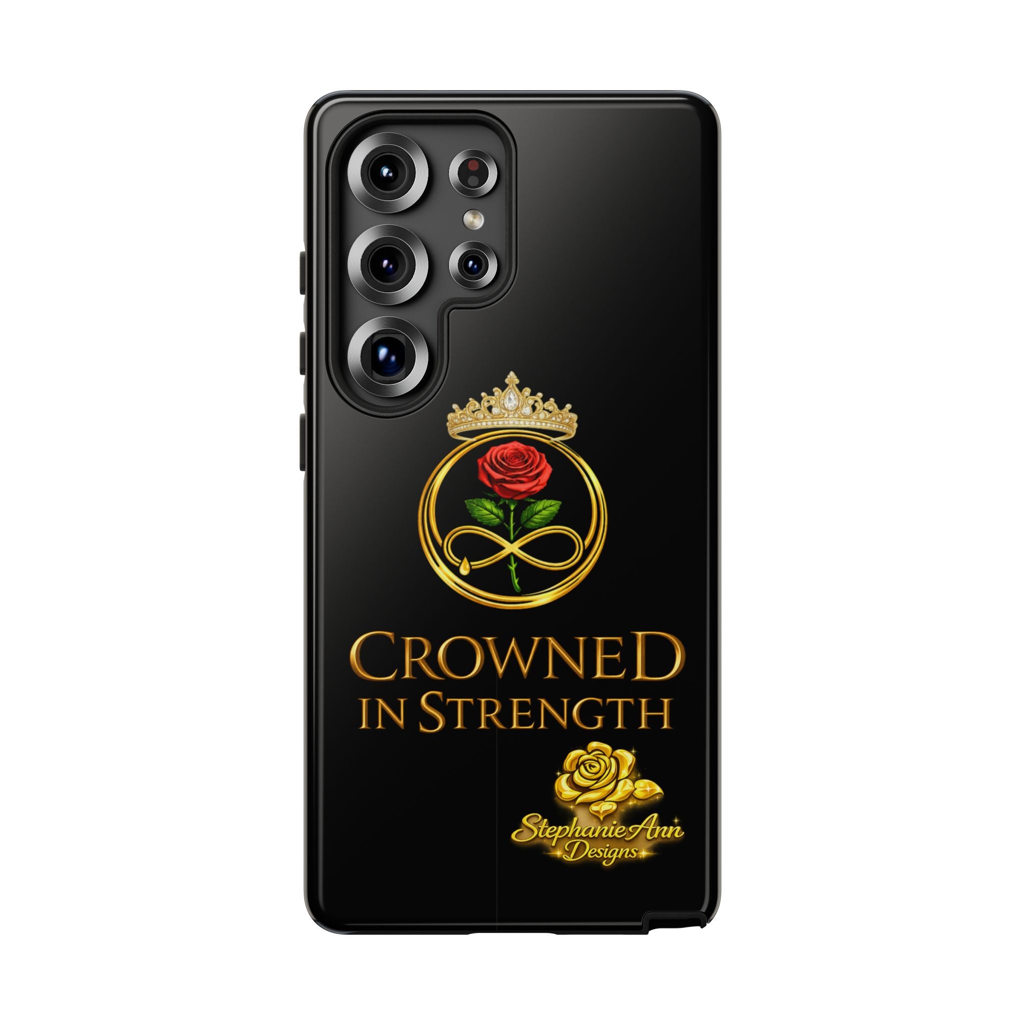 ' A Rose Crowned in Strength Phone Case Rose golden  — Protective Black Case with Rose & Crown Empowerment Design