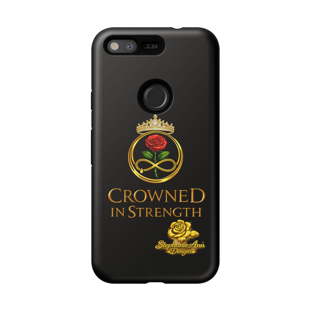 ' A Rose Crowned in Strength Phone Case Rose golden  — Protective Black Case with Rose & Crown Empowerment Design