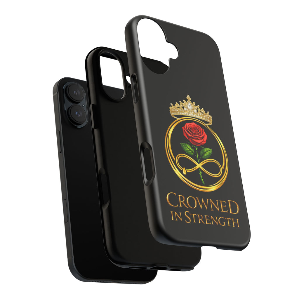 'A Rose Crowned in Strength Phone Case Black Rose Gold infinity