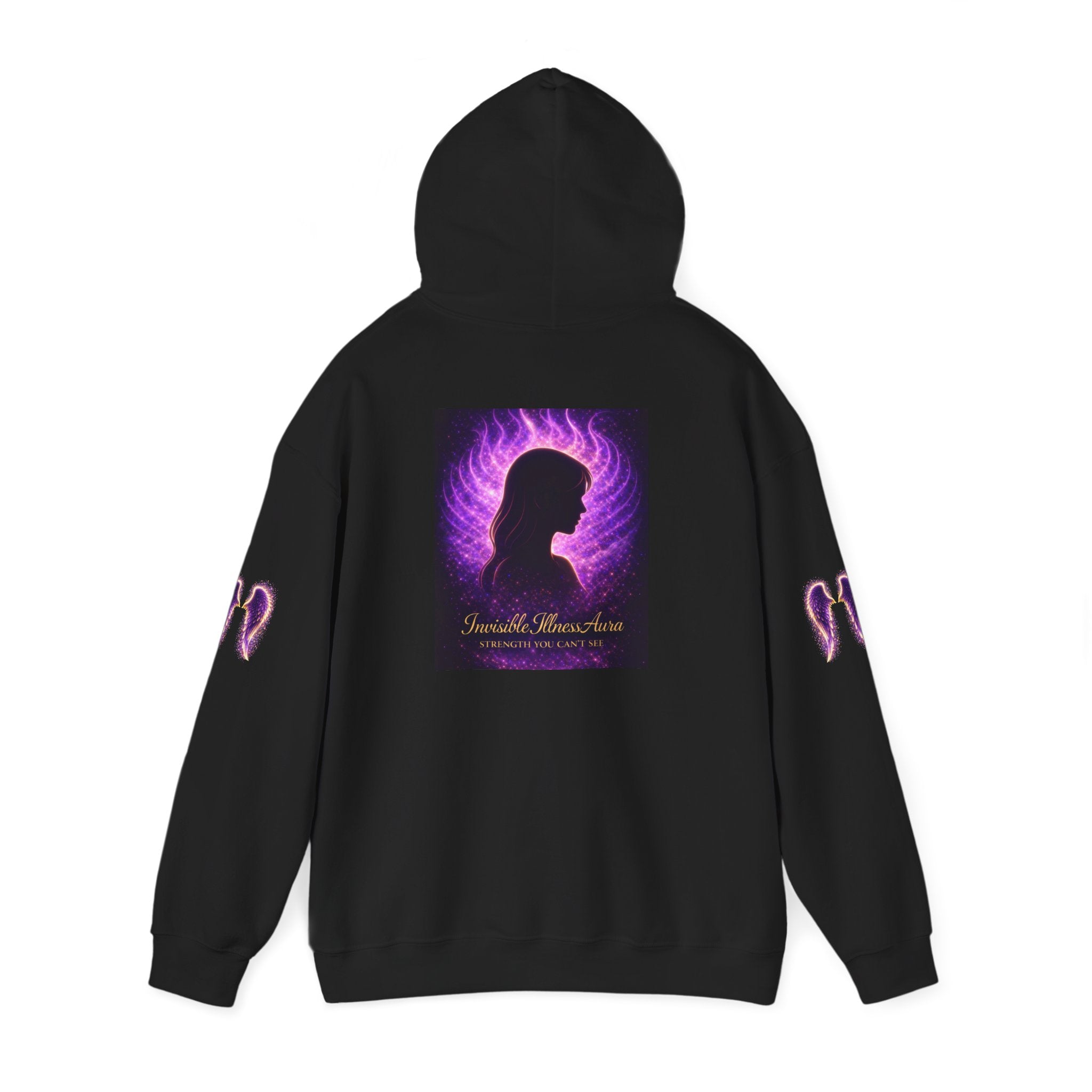 Neon Purple Auras Angel Wings Hoodie — "Invisible Monsters" Purple Silhouette Graphic