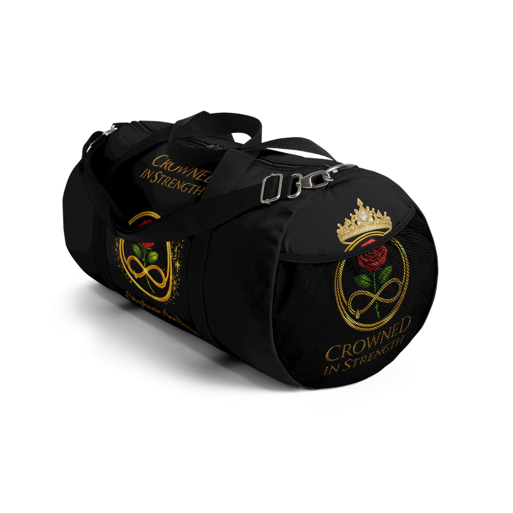 'A Rose Crowned in Strength Golden circle Infinity Of Red Rose Life Duffel Bag — Inspirational Rose & Infinity Travel Gym Bag
