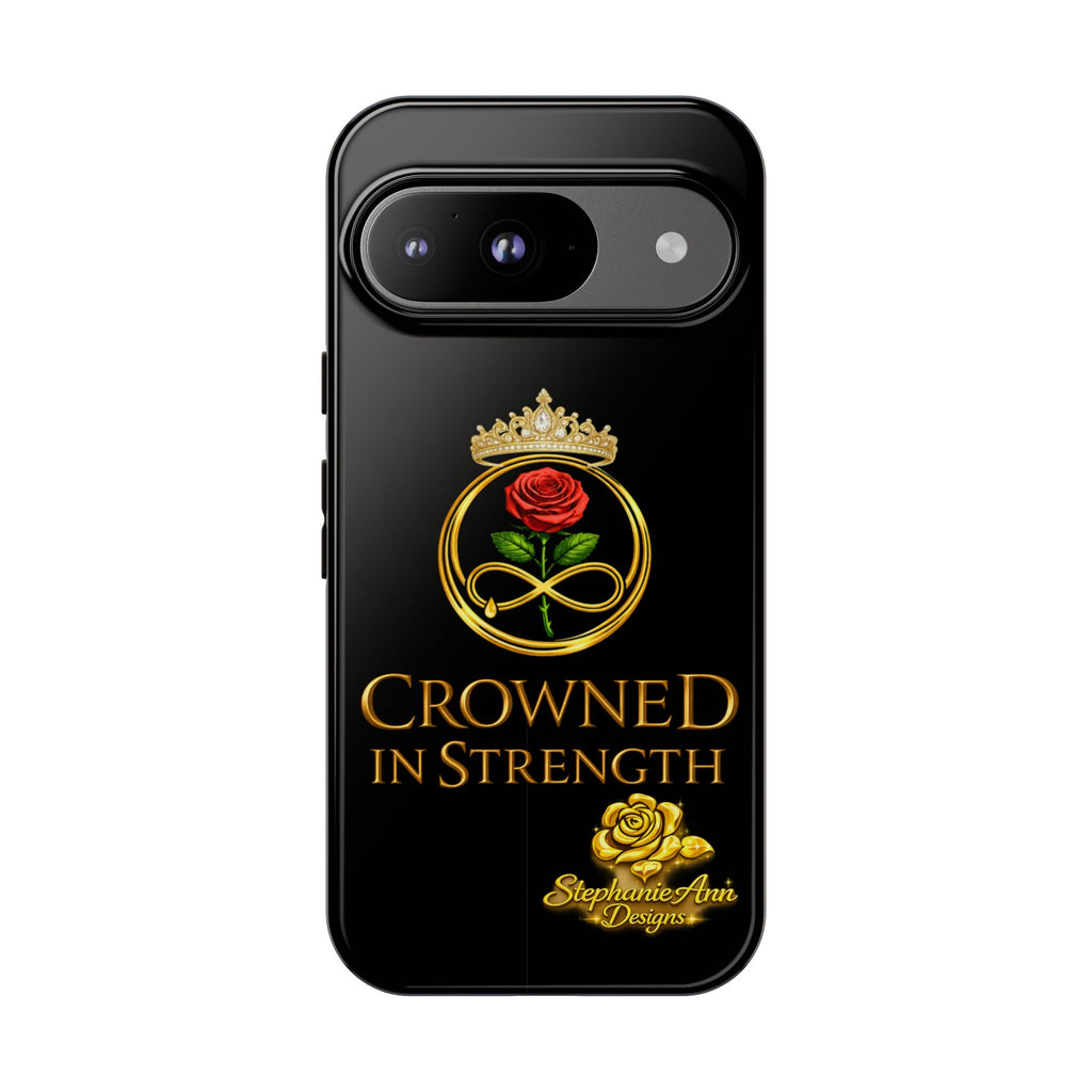 ' A Rose Crowned in Strength Phone Case Rose golden  — Protective Black Case with Rose & Crown Empowerment Design