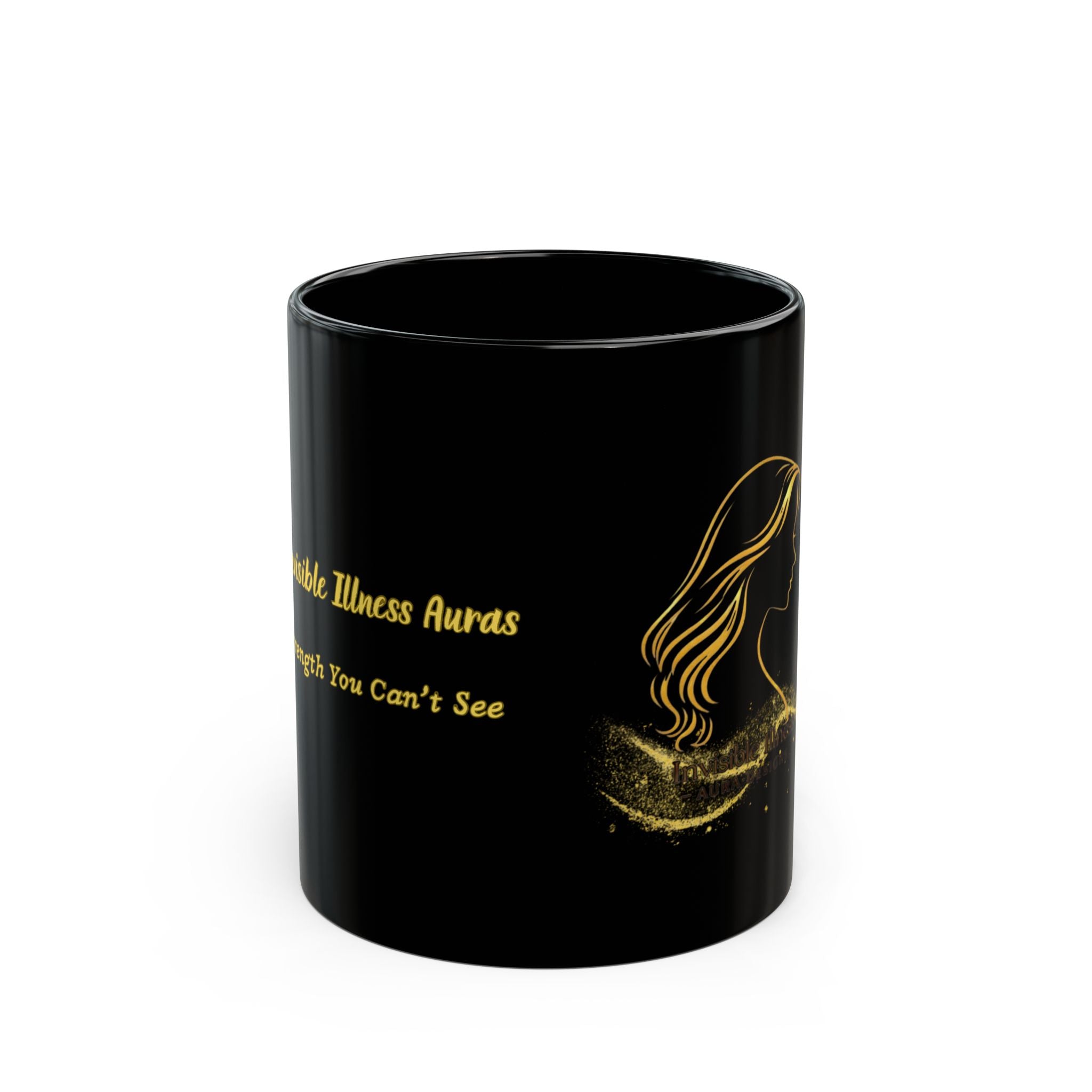 Golden Silhouette Invisible illness auras Black Mental Health Awareness Mug — "Invisible Illness Auras" Gold Silhouette