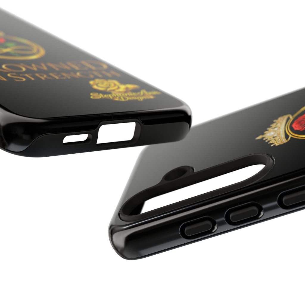 ' A Rose Crowned in Strength Phone Case Rose golden  — Protective Black Case with Rose & Crown Empowerment Design