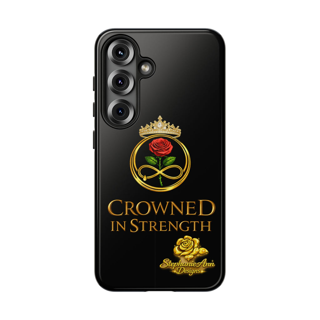 ' A Rose Crowned in Strength Phone Case Rose golden  — Protective Black Case with Rose & Crown Empowerment Design
