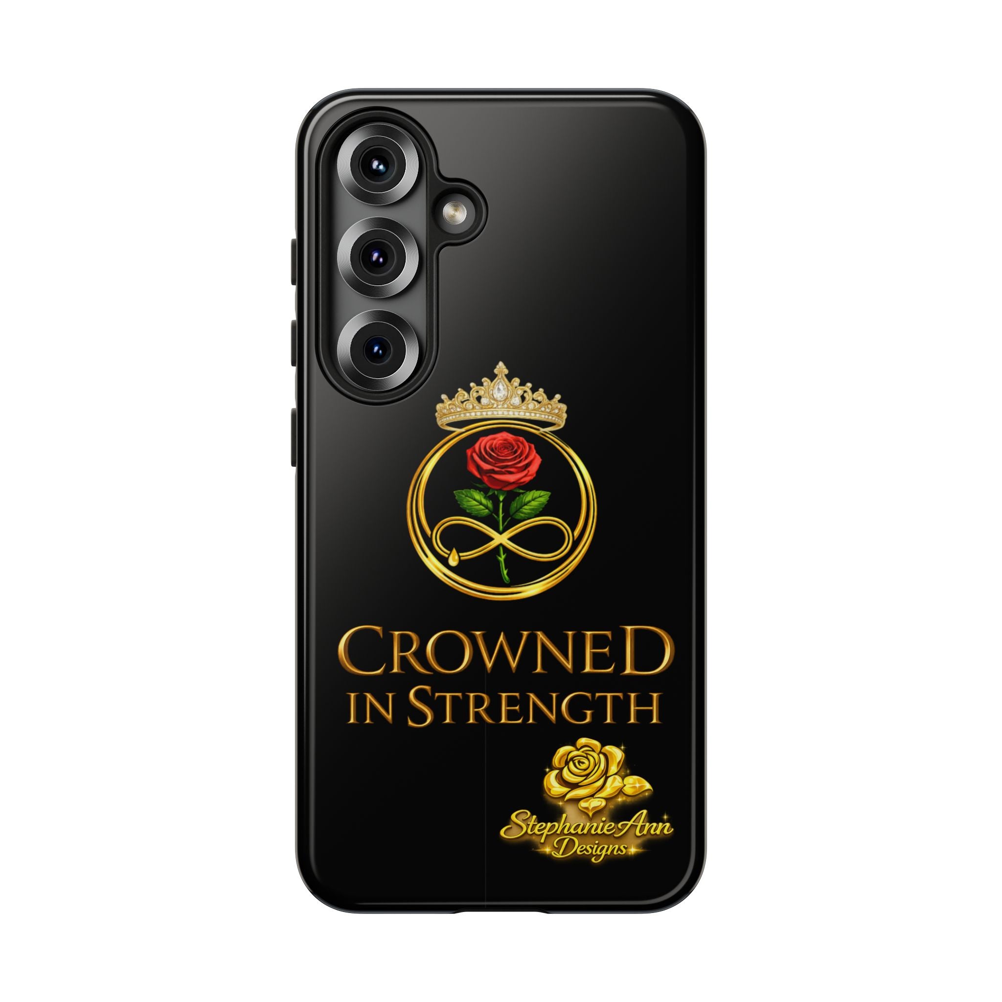 ' A Rose Crowned in Strength Phone Case Rose golden  — Protective Black Case with Rose & Crown Empowerment Design