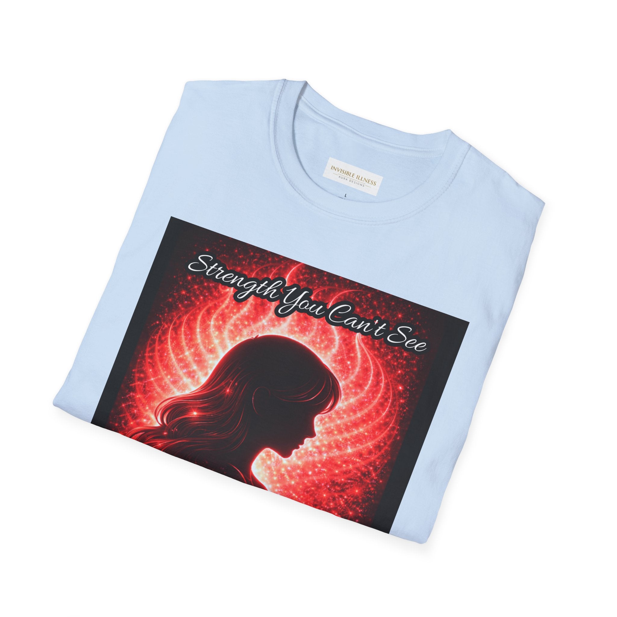 OCD awareness Invisible Illness auras Awareness T-Shirt — Strength You Can't See (Red Aura Angel Wings)