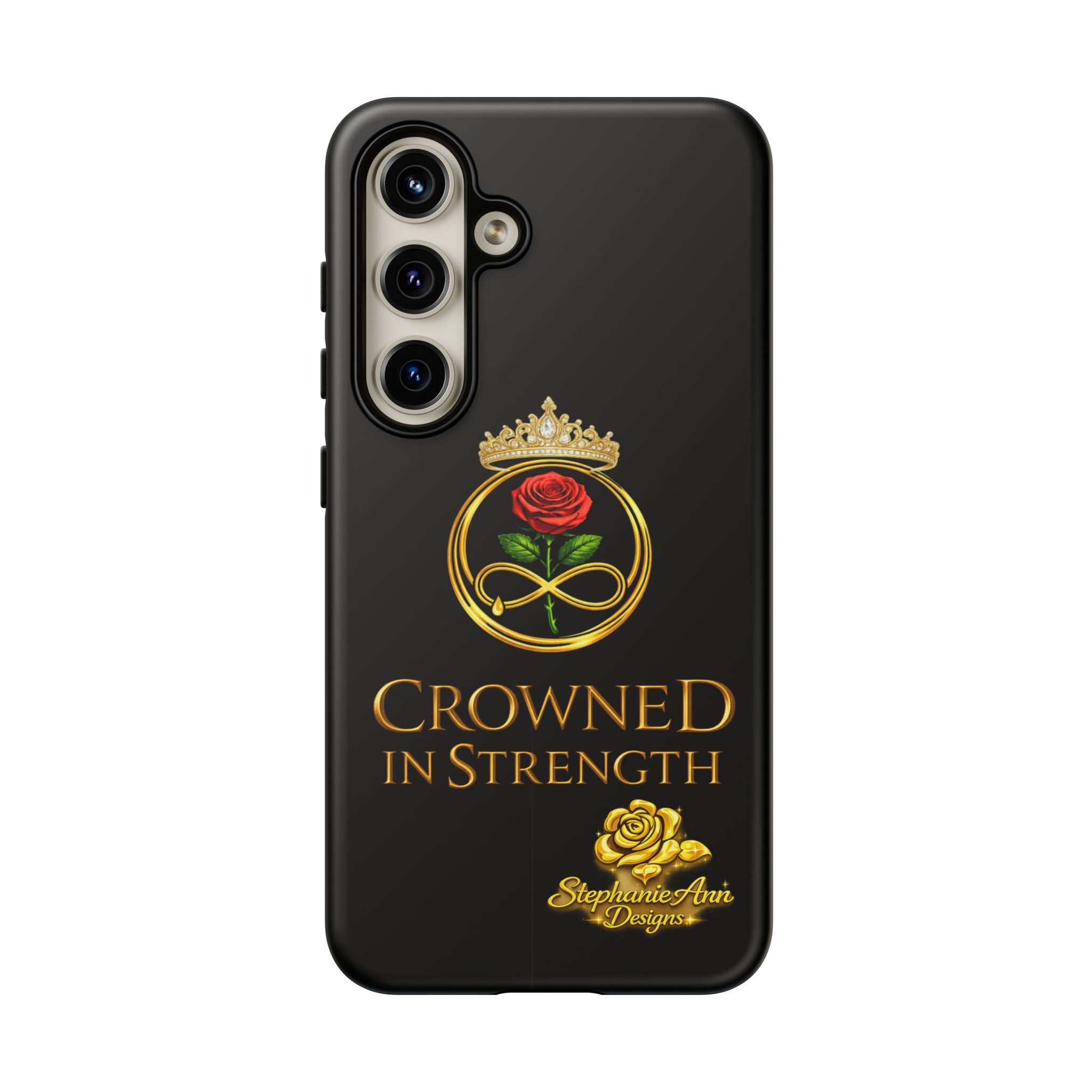 ' A Rose Crowned in Strength Phone Case Rose golden  — Protective Black Case with Rose & Crown Empowerment Design