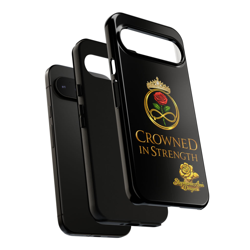 ' A Rose Crowned in Strength Phone Case Rose golden  — Protective Black Case with Rose & Crown Empowerment Design