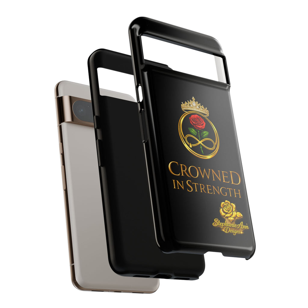 ' A Rose Crowned in Strength Phone Case Rose golden  — Protective Black Case with Rose & Crown Empowerment Design