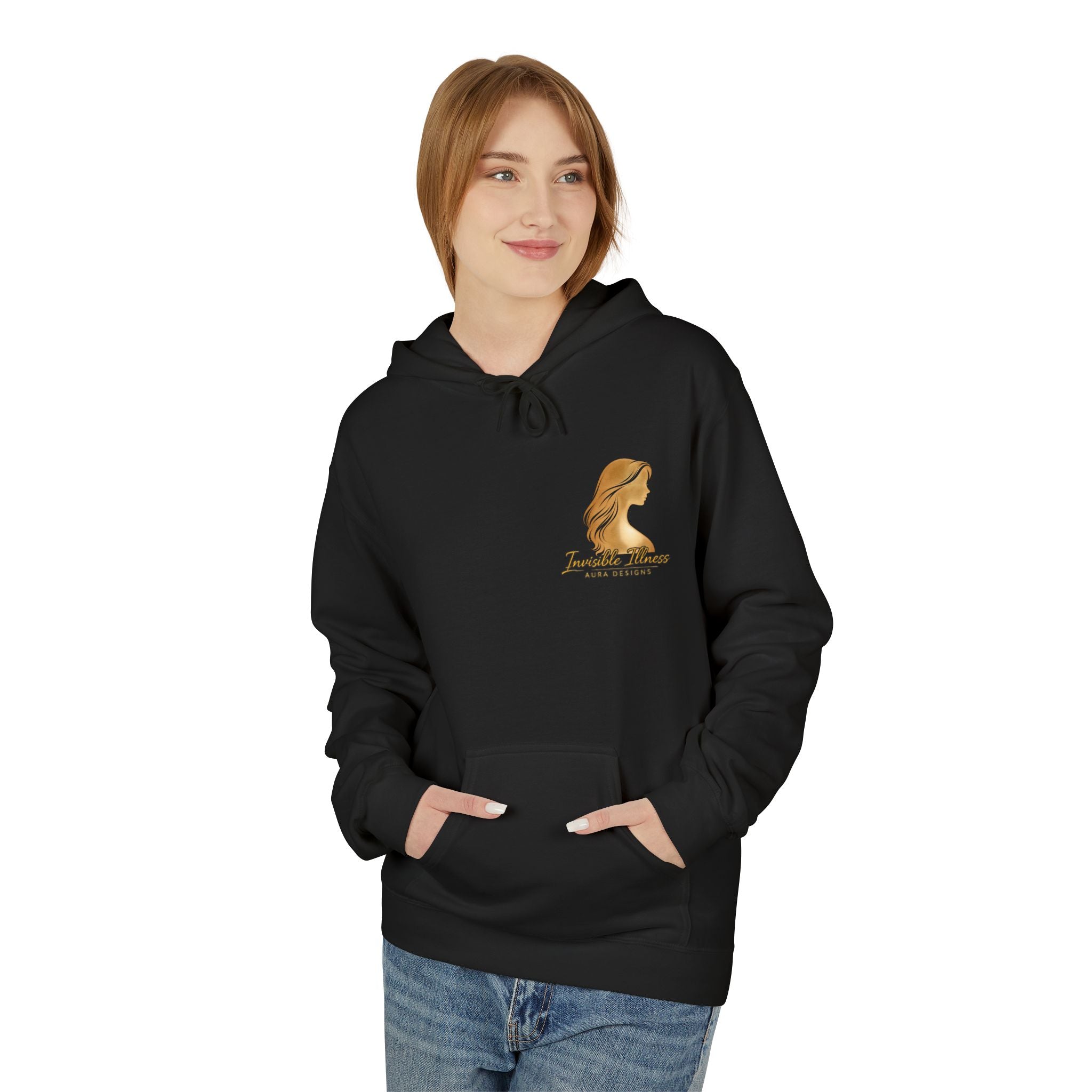 PCOS Awareness AURA TEAL GOLD Hoodie — "Strength You Can't See" Silhouette Design