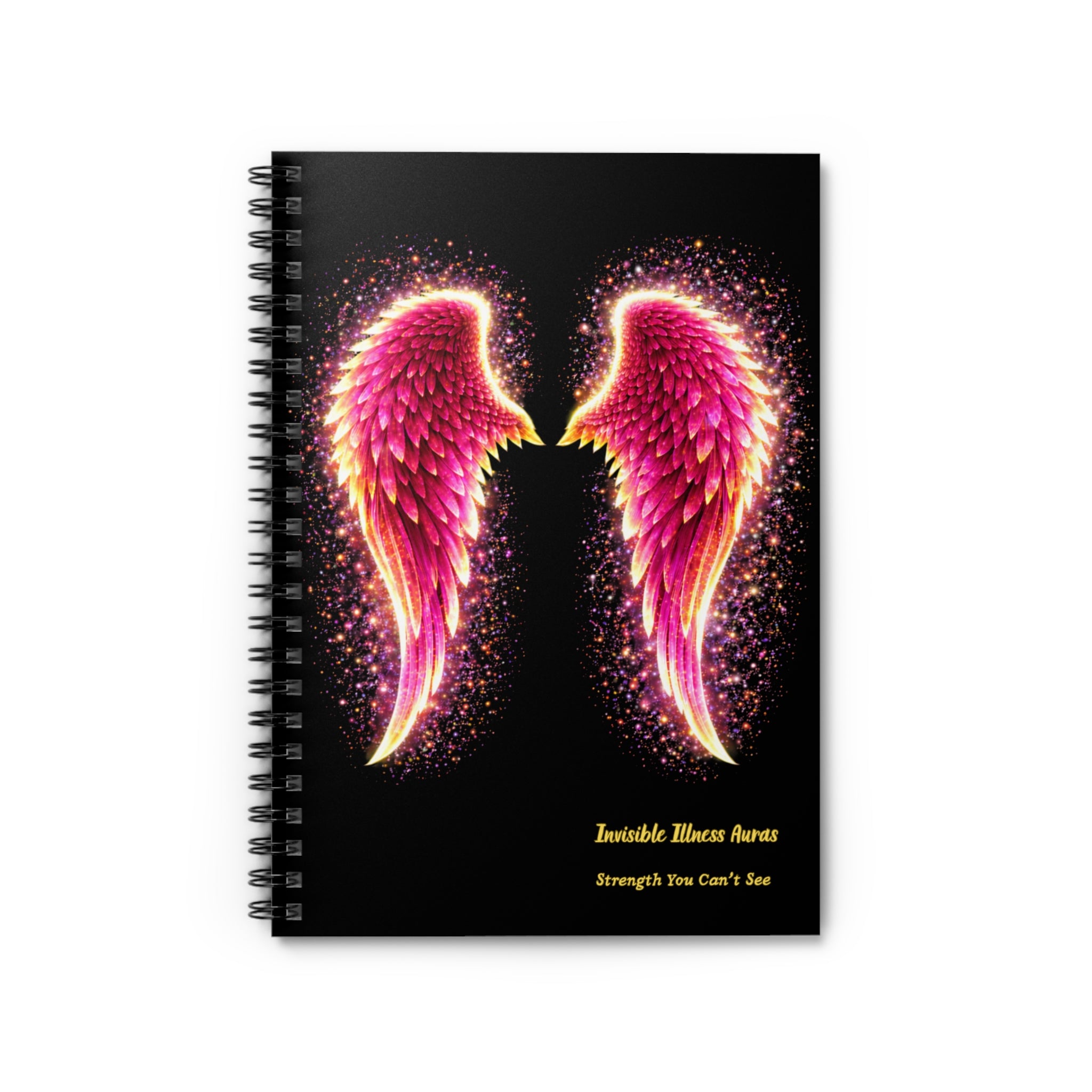 Rose gold Aura angel wings Invisible Illness auras Spiral Notebook — Pink Angel Wings "Invisible Illness Aware" Ruled Journal