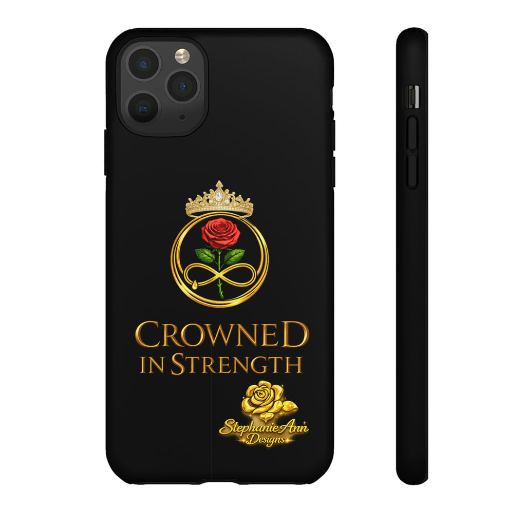 ' A Rose Crowned in Strength Phone Case Rose golden  — Protective Black Case with Rose & Crown Empowerment Design