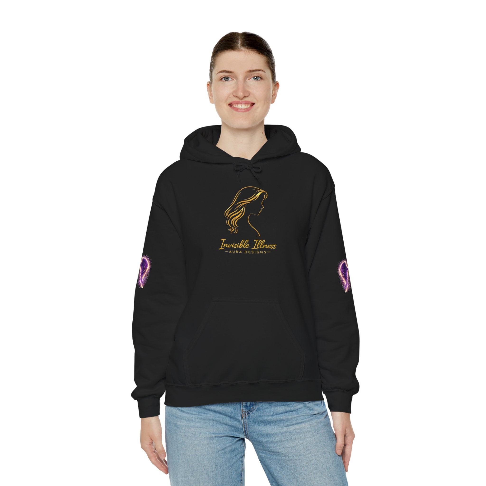 Neon Purple Auras Angel Wings Hoodie — "Invisible Monsters" Purple Silhouette Graphic