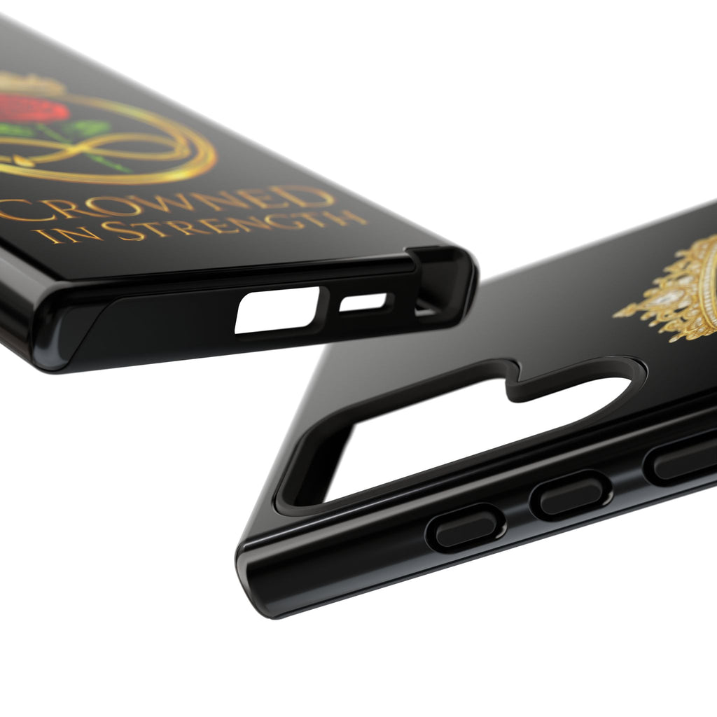 'A Rose Crowned in Strength Phone Case Black Rose Gold infinity