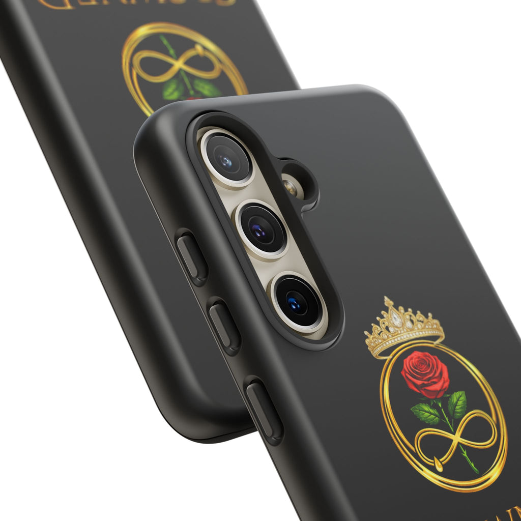 ' A Rose Crowned in Strength Phone Case Rose golden  — Protective Black Case with Rose & Crown Empowerment Design