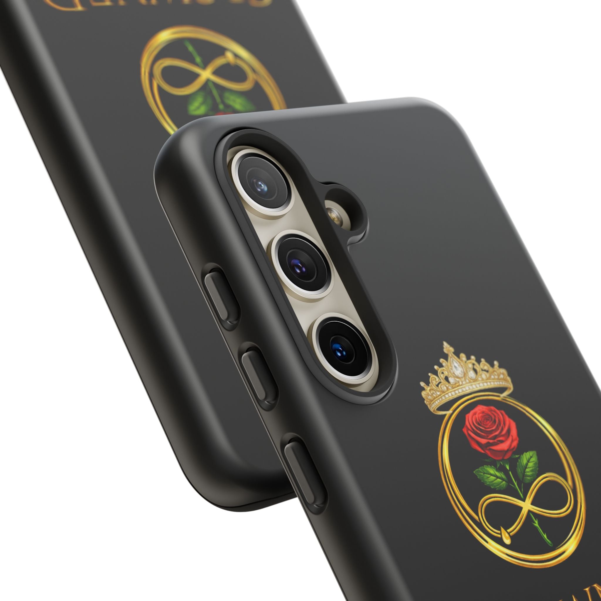 ' A Rose Crowned in Strength Phone Case Rose golden  — Protective Black Case with Rose & Crown Empowerment Design