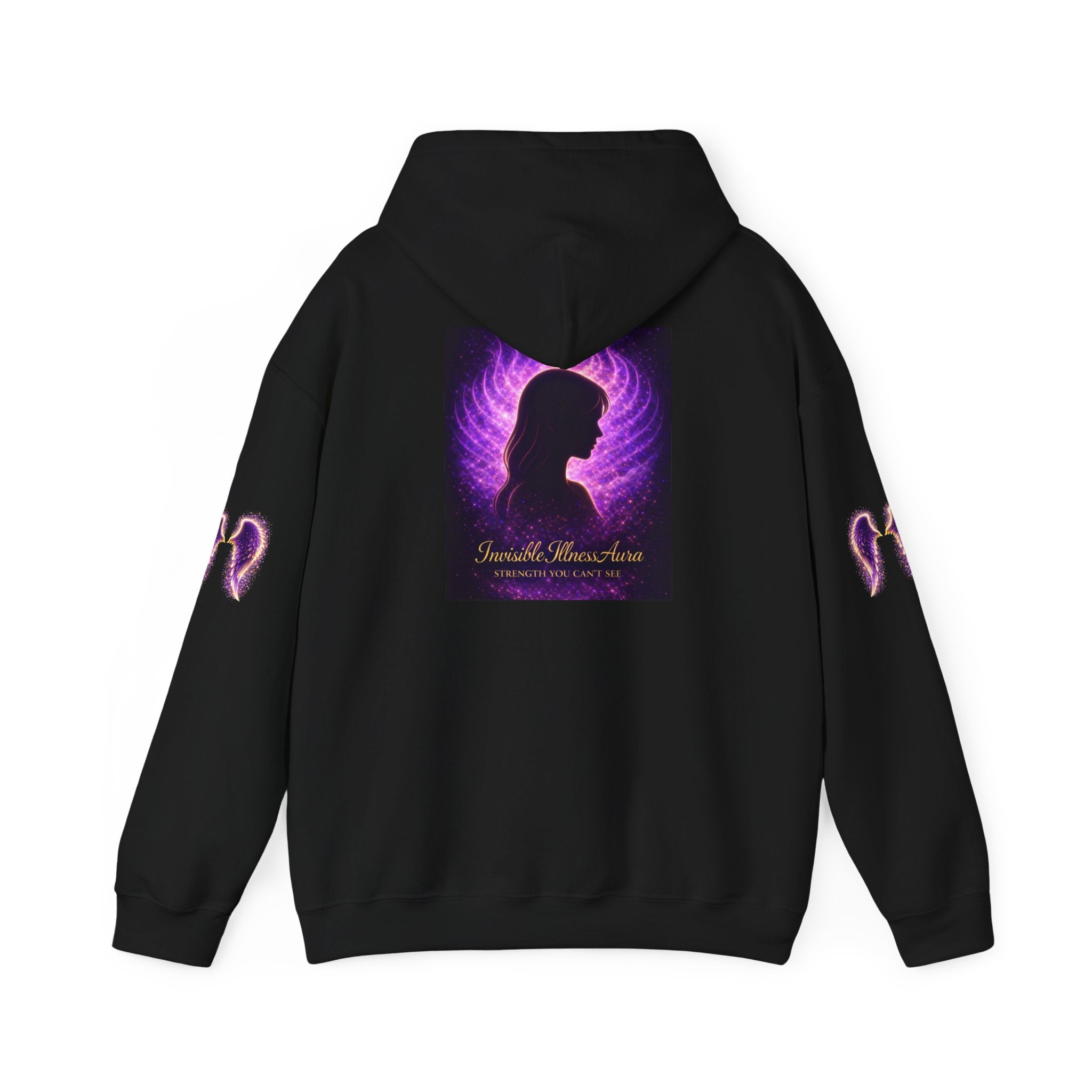 Neon Purple Auras Angel Wings Hoodie — "Invisible Monsters" Purple Silhouette Graphic