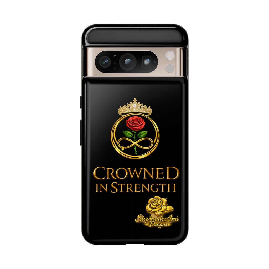 ' A Rose Crowned in Strength Phone Case Rose golden  — Protective Black Case with Rose & Crown Empowerment Design