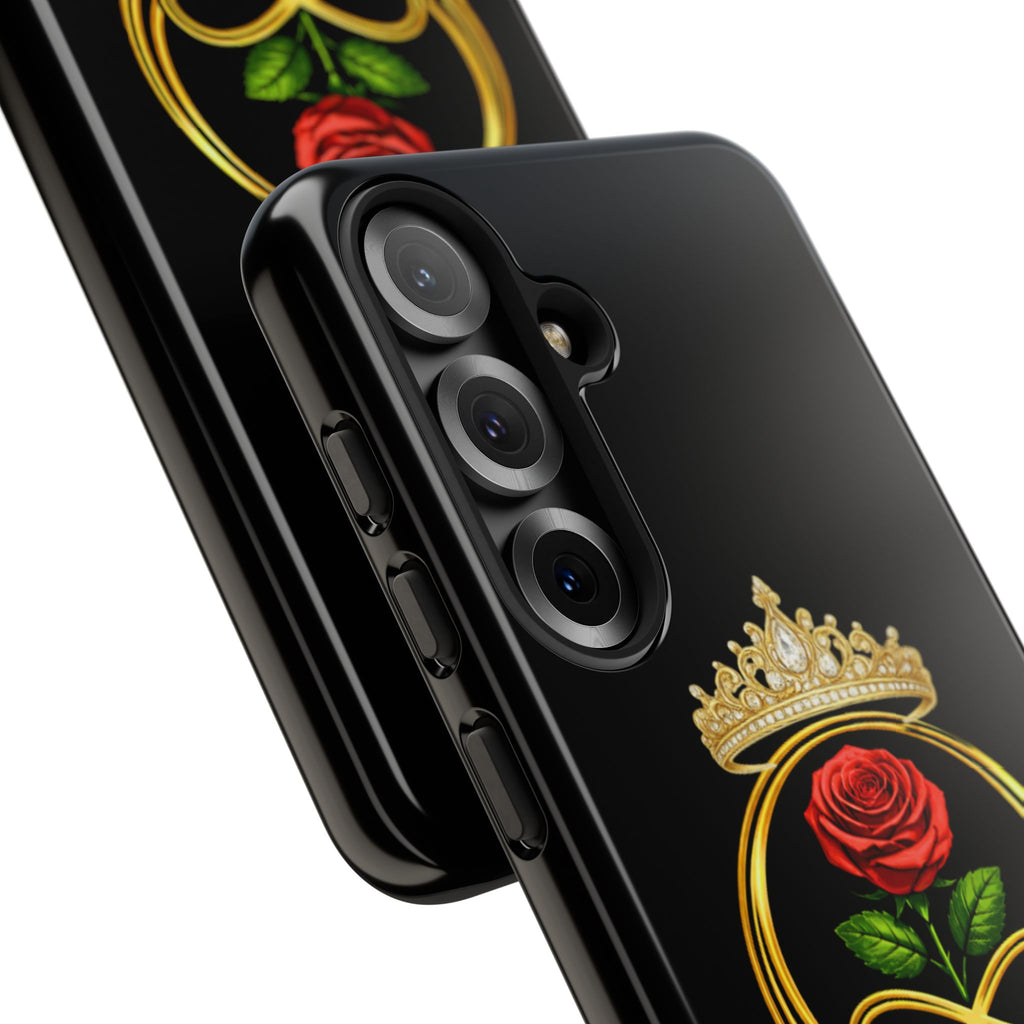 'A Rose Crowned in Strength Phone Case Black Rose Gold infinity