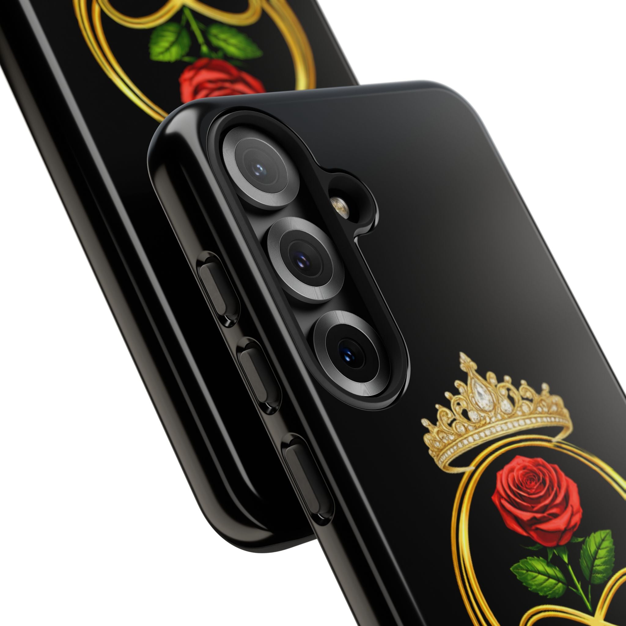 'A Rose Crowned in Strength Phone Case Black Rose Gold infinity