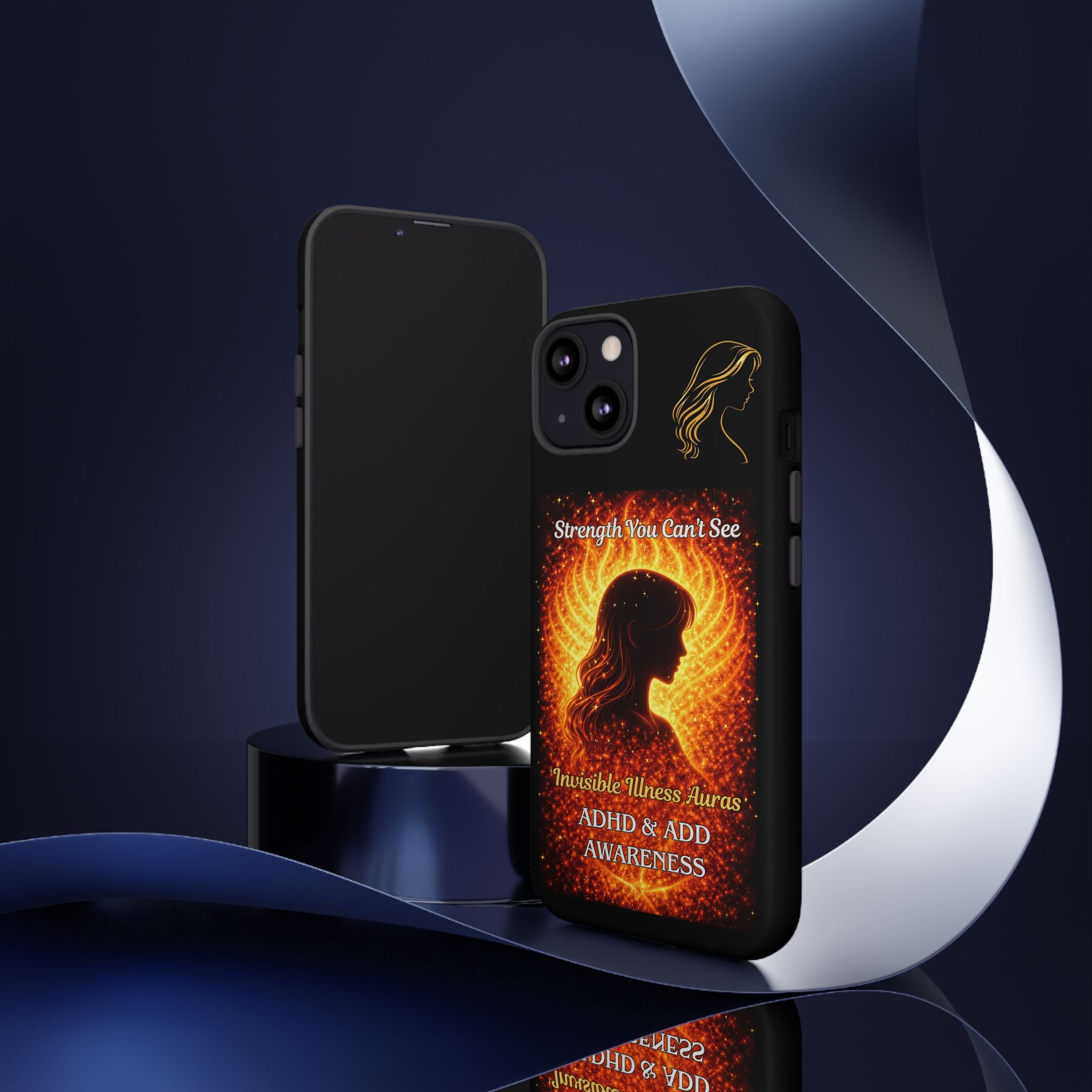 ADHD Awareness Fiery Auras Phone Case — "Strength You Can't See" Invisible Illness Auras Design