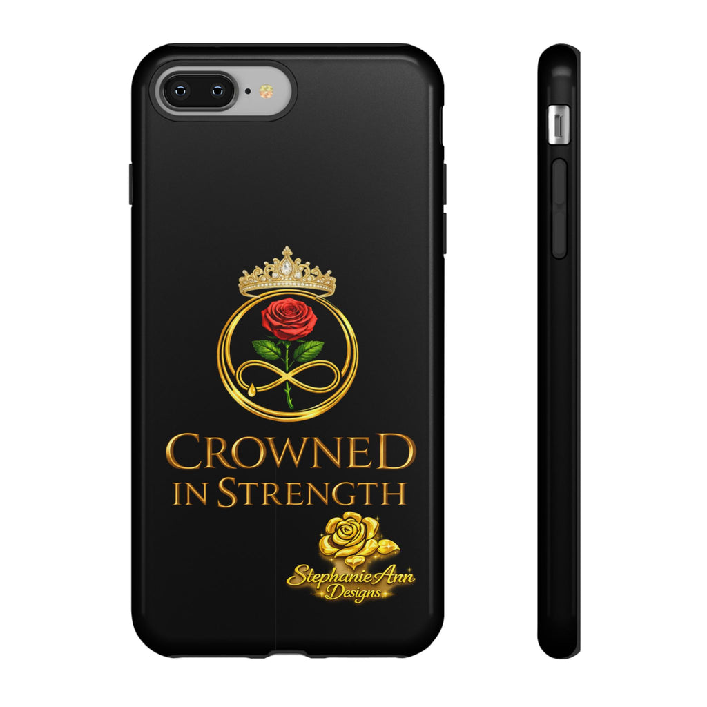 ' A Rose Crowned in Strength Phone Case Rose golden  — Protective Black Case with Rose & Crown Empowerment Design