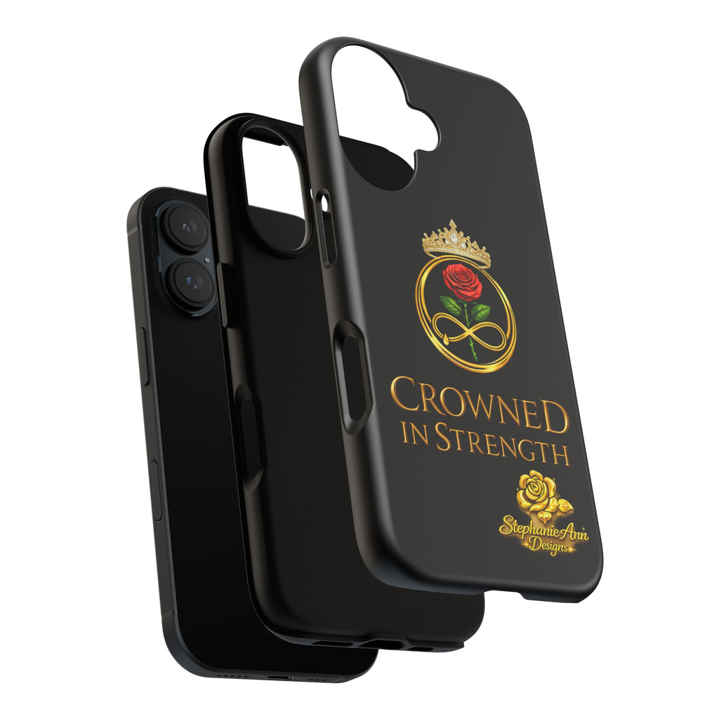 ' A Rose Crowned in Strength Phone Case Rose golden  — Protective Black Case with Rose & Crown Empowerment Design
