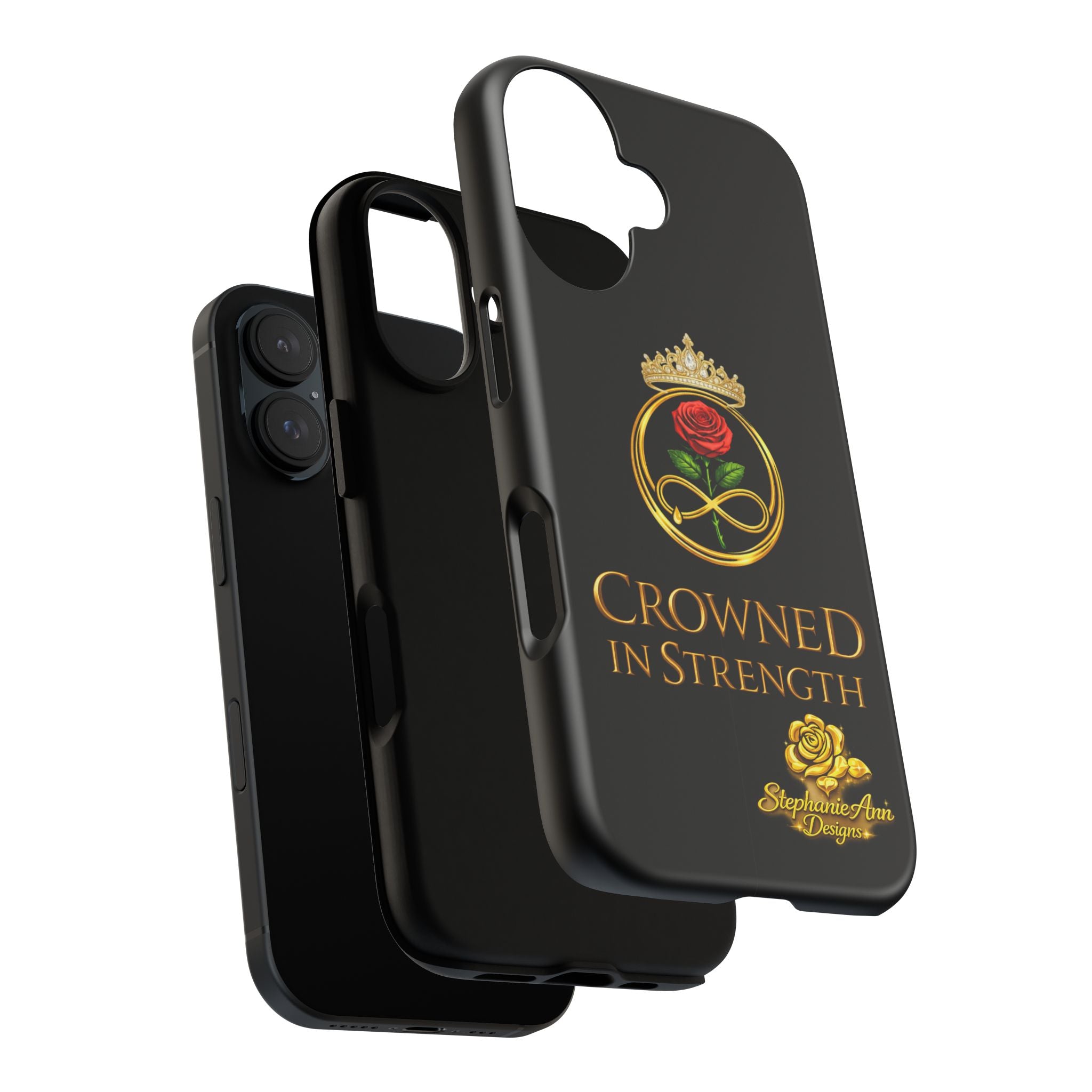' A Rose Crowned in Strength Phone Case Rose golden  — Protective Black Case with Rose & Crown Empowerment Design