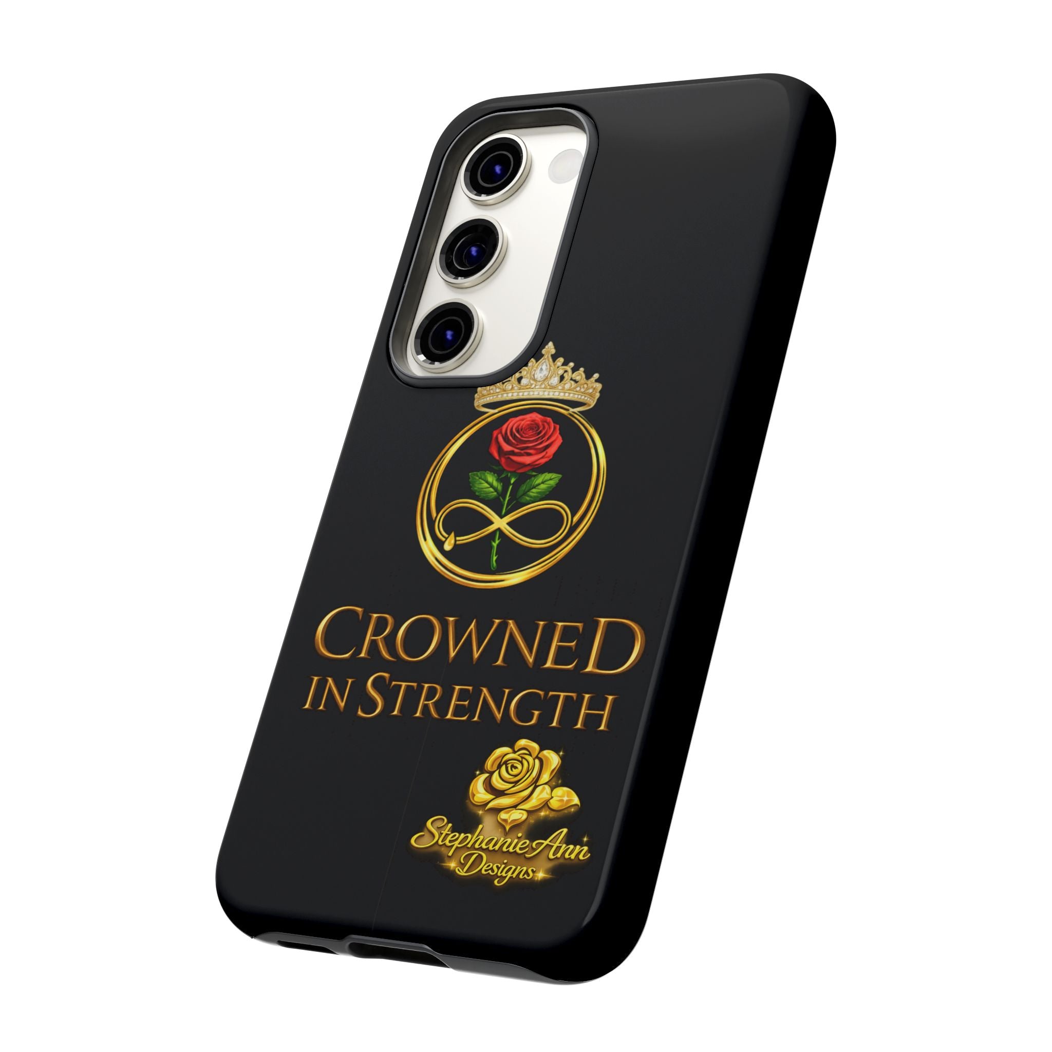 ' A Rose Crowned in Strength Phone Case Rose golden  — Protective Black Case with Rose & Crown Empowerment Design