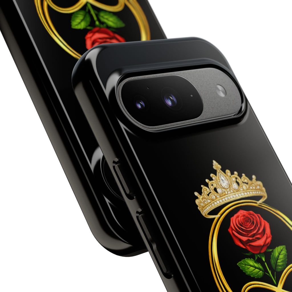 'A Rose Crowned in Strength Phone Case Black Rose Gold infinity