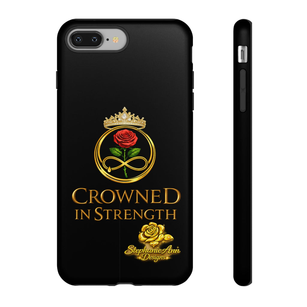 ' A Rose Crowned in Strength Phone Case Rose golden  — Protective Black Case with Rose & Crown Empowerment Design