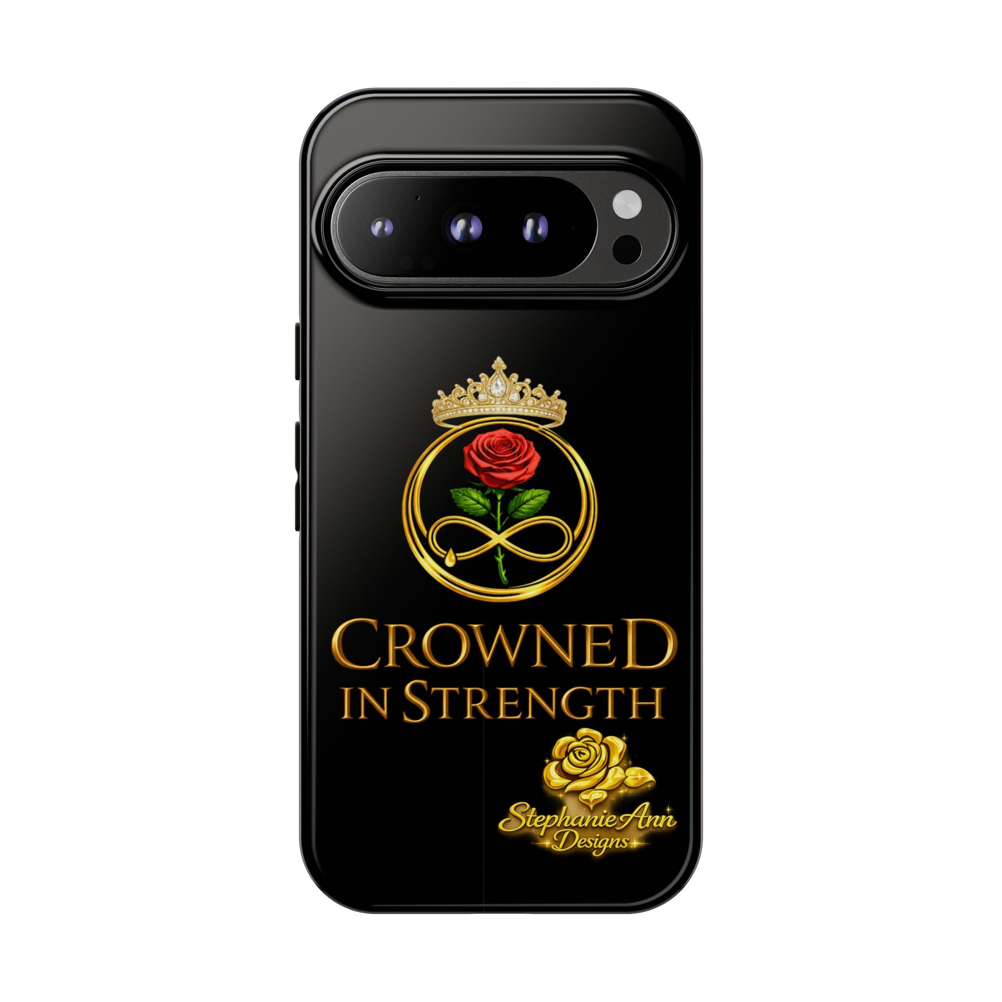 ' A Rose Crowned in Strength Phone Case Rose golden  — Protective Black Case with Rose & Crown Empowerment Design
