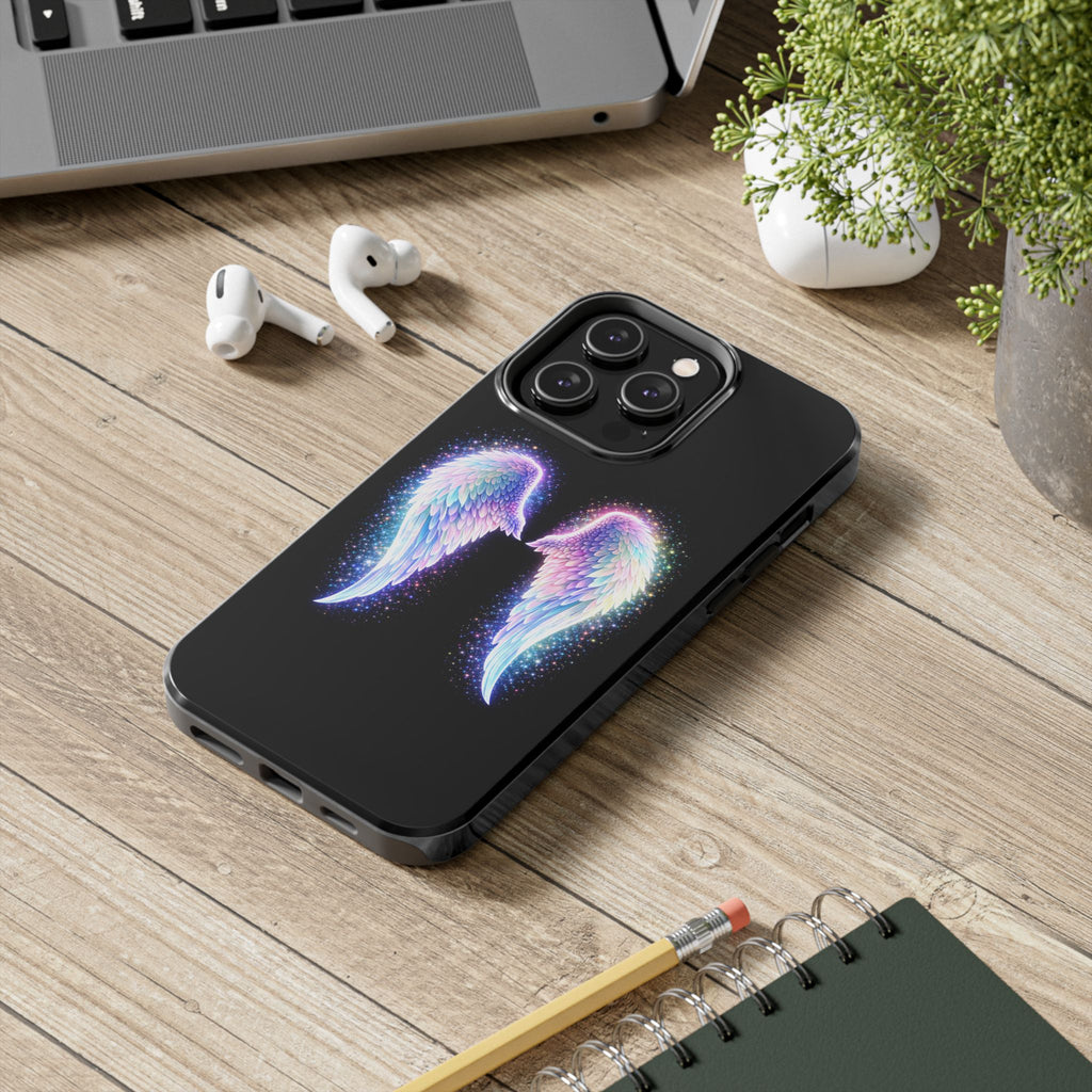 Angel Wings Tough Phone Case — Iridescent Sparkle Opal Guardian Protection
