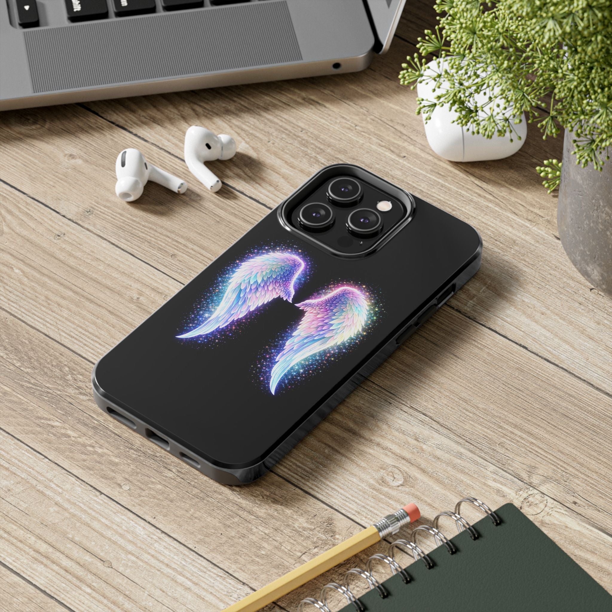 Angel Wings Tough Phone Case — Iridescent Sparkle Opal Guardian Protection