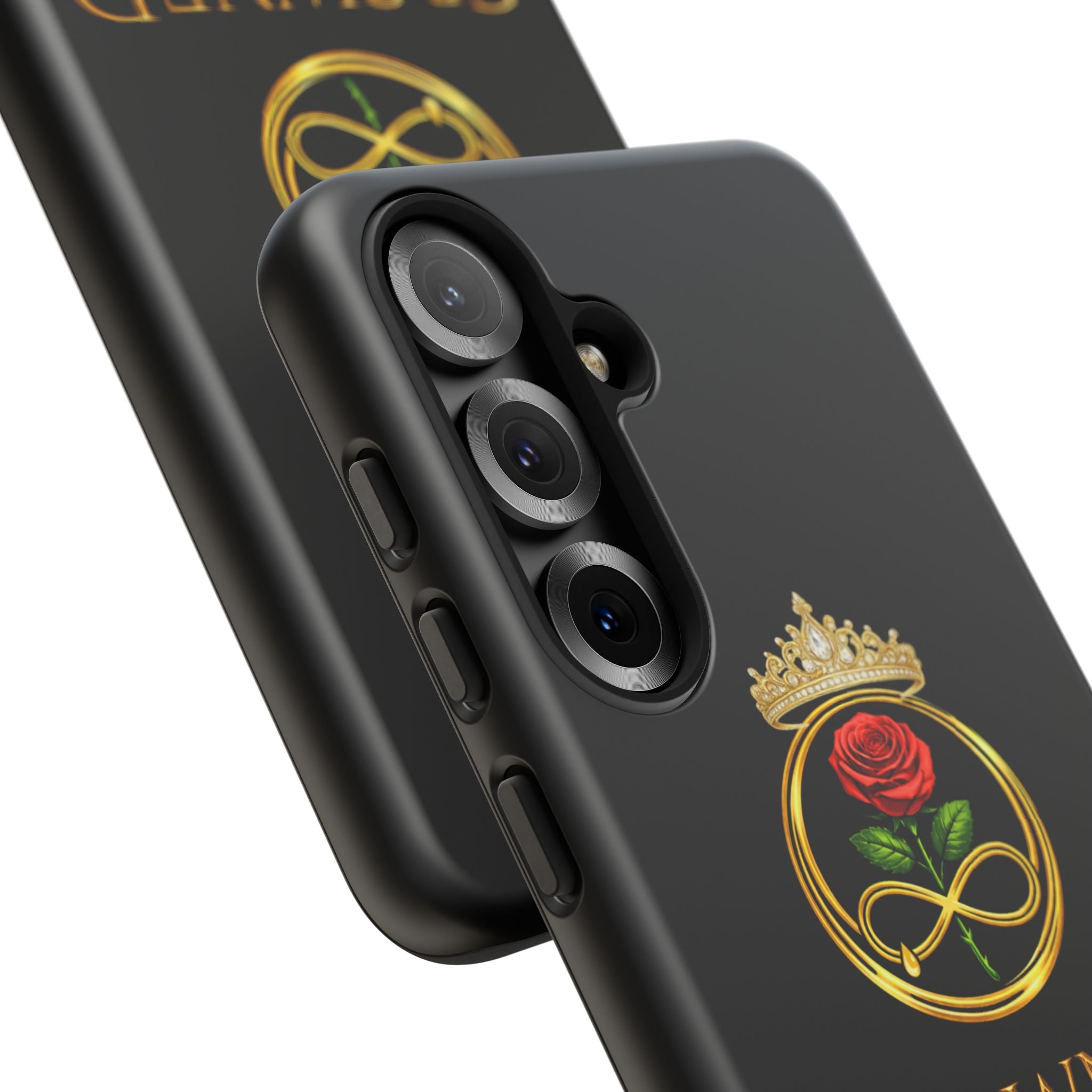 ' A Rose Crowned in Strength Phone Case Rose golden  — Protective Black Case with Rose & Crown Empowerment Design