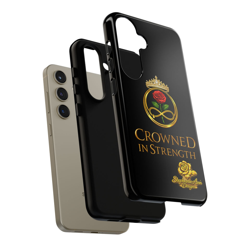 ' A Rose Crowned in Strength Phone Case Rose golden  — Protective Black Case with Rose & Crown Empowerment Design