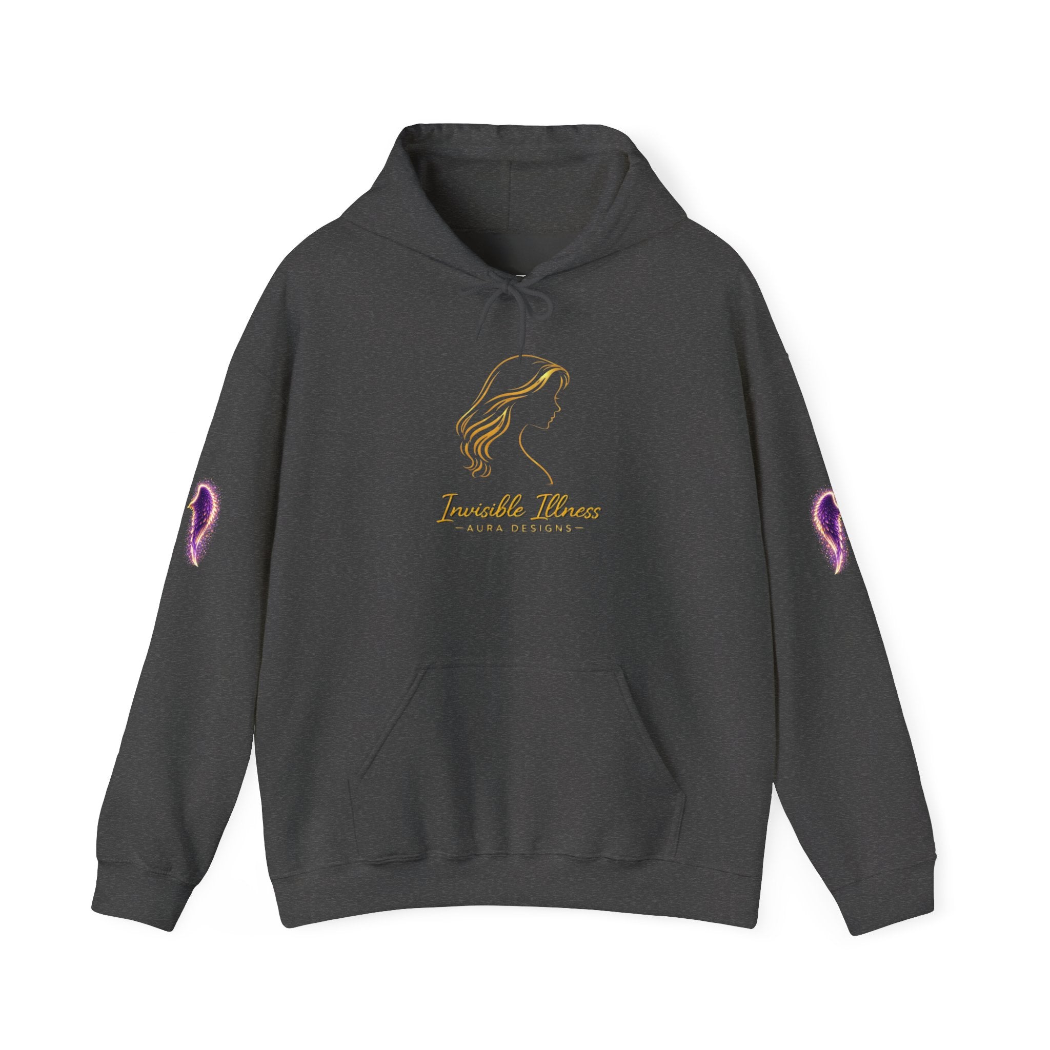 Neon Purple Auras Angel Wings Hoodie — "Invisible Monsters" Purple Silhouette Graphic