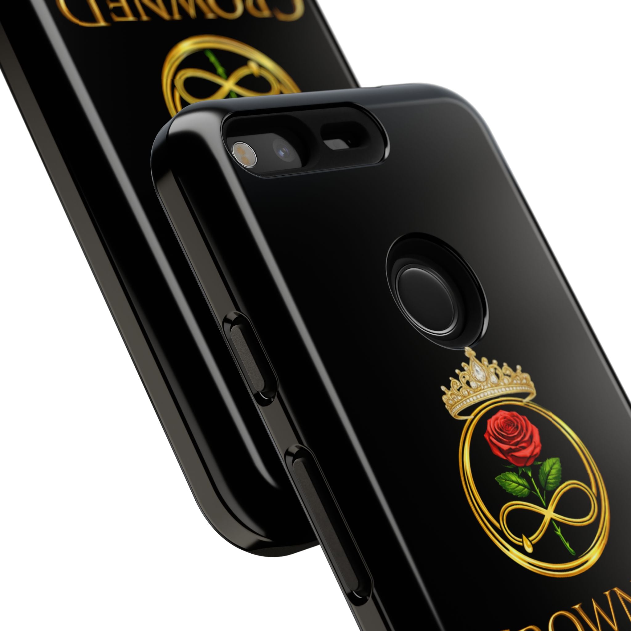 ' A Rose Crowned in Strength Phone Case Rose golden  — Protective Black Case with Rose & Crown Empowerment Design