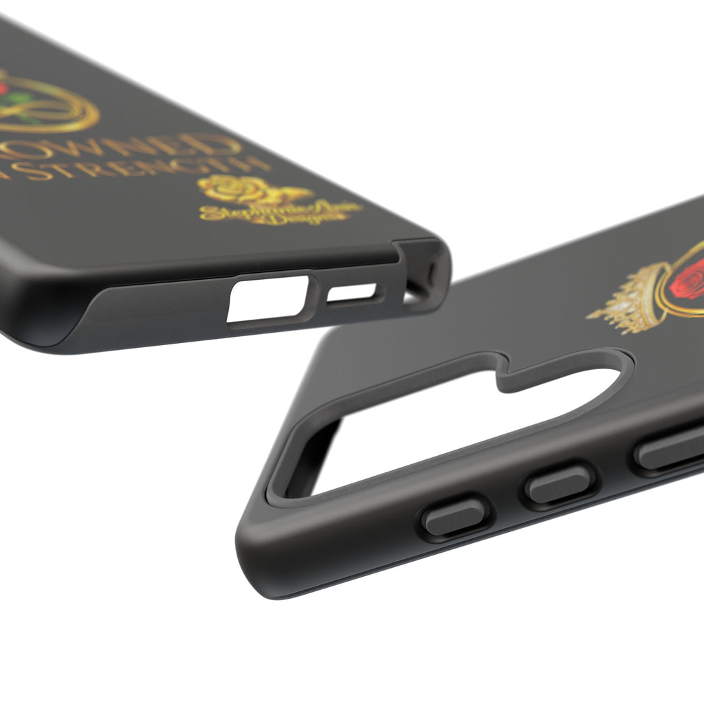 ' A Rose Crowned in Strength Phone Case Rose golden  — Protective Black Case with Rose & Crown Empowerment Design