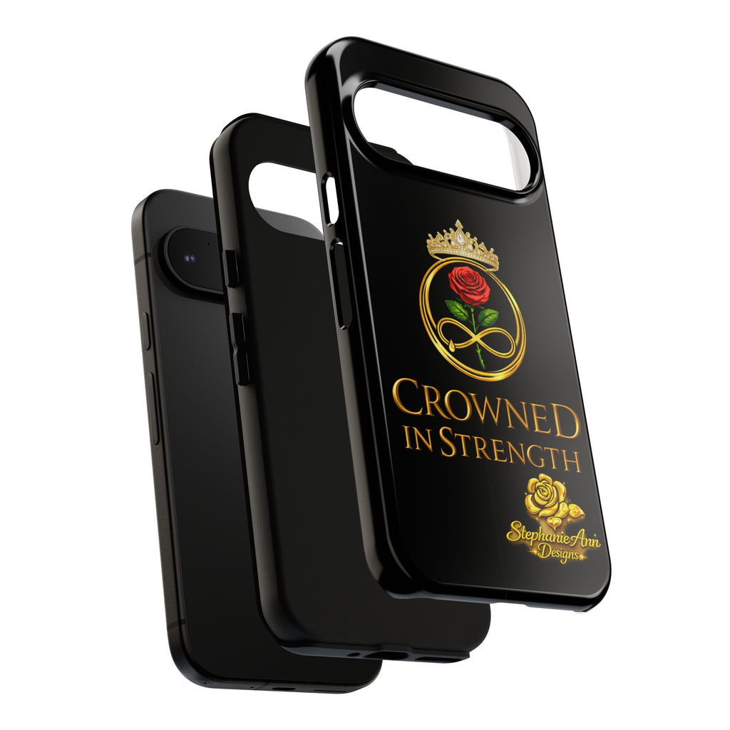 ' A Rose Crowned in Strength Phone Case Rose golden  — Protective Black Case with Rose & Crown Empowerment Design