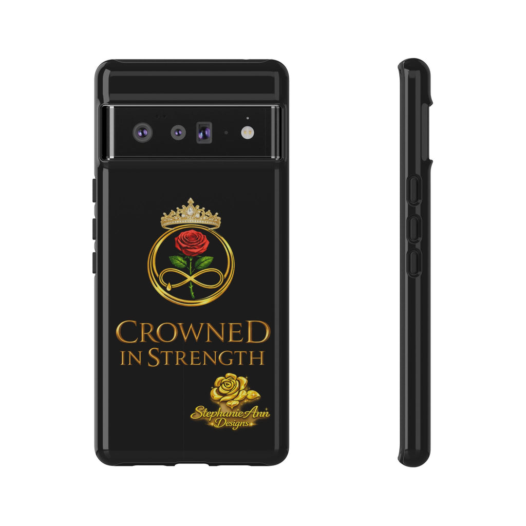 ' A Rose Crowned in Strength Phone Case Rose golden  — Protective Black Case with Rose & Crown Empowerment Design