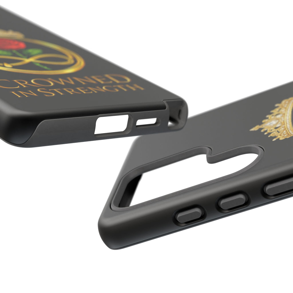 'A Rose Crowned in Strength Phone Case Black Rose Gold infinity